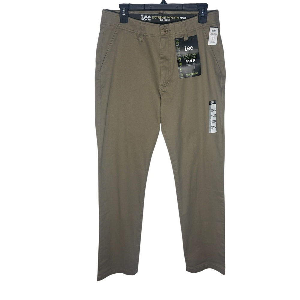 Lee Mens Extreme Motion MVP Slim Straight Khaki Pants Oscar Khaki 32x34 NEW